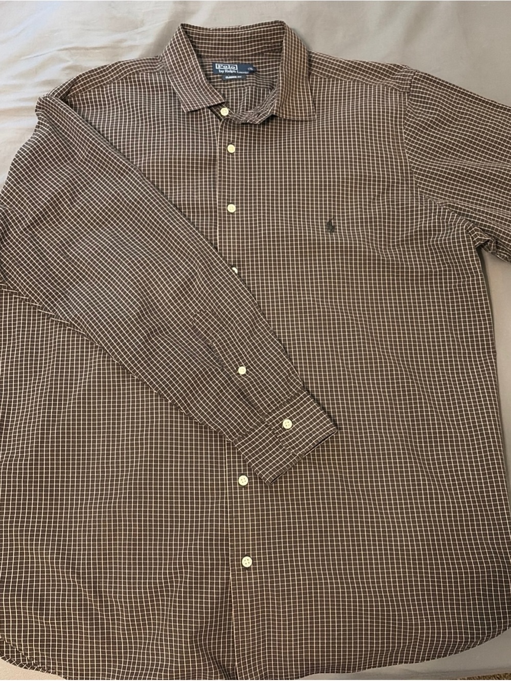 Polo by Ralph Lauren Brown and White Checked Long-Sleeve Button Shirt